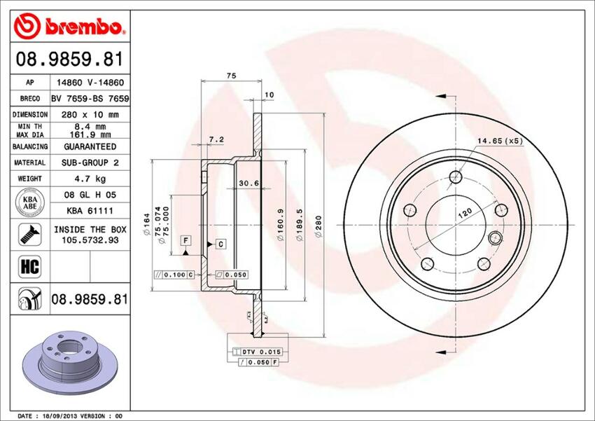 BMW Brembo Disc Brake Rotor - Rear (280mm) 34216794306